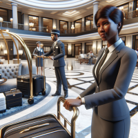Generate an ultrarealistic photo of a person working hotel