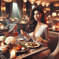 realistische Schöne Frau im hotel beim essen
